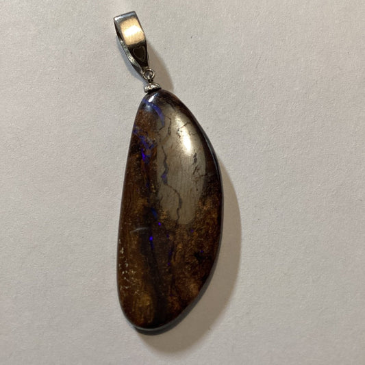 Pendant, Freeform Australian Boulder Opal, Len Piotrowski - Turquoise Mustang