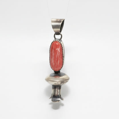 The Long Red Spiny Squash Blossom Pendant By T - Turquoise Mustang