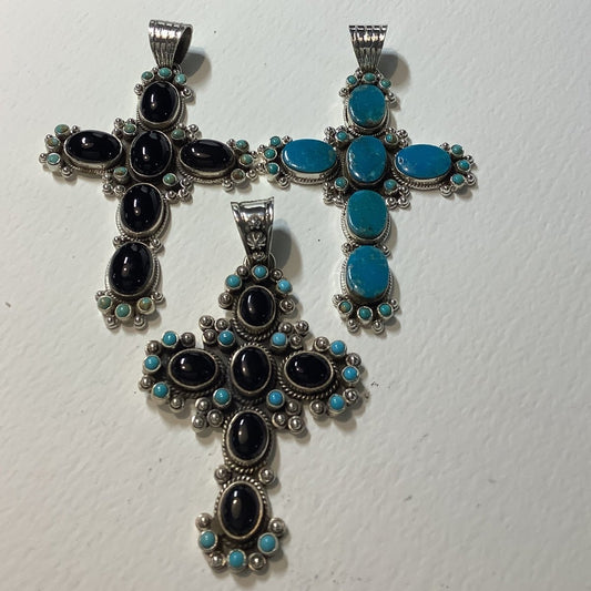 Pendant, Cross, Extra Large Lapis Cross Cabs, DD - Turquoise Mustang