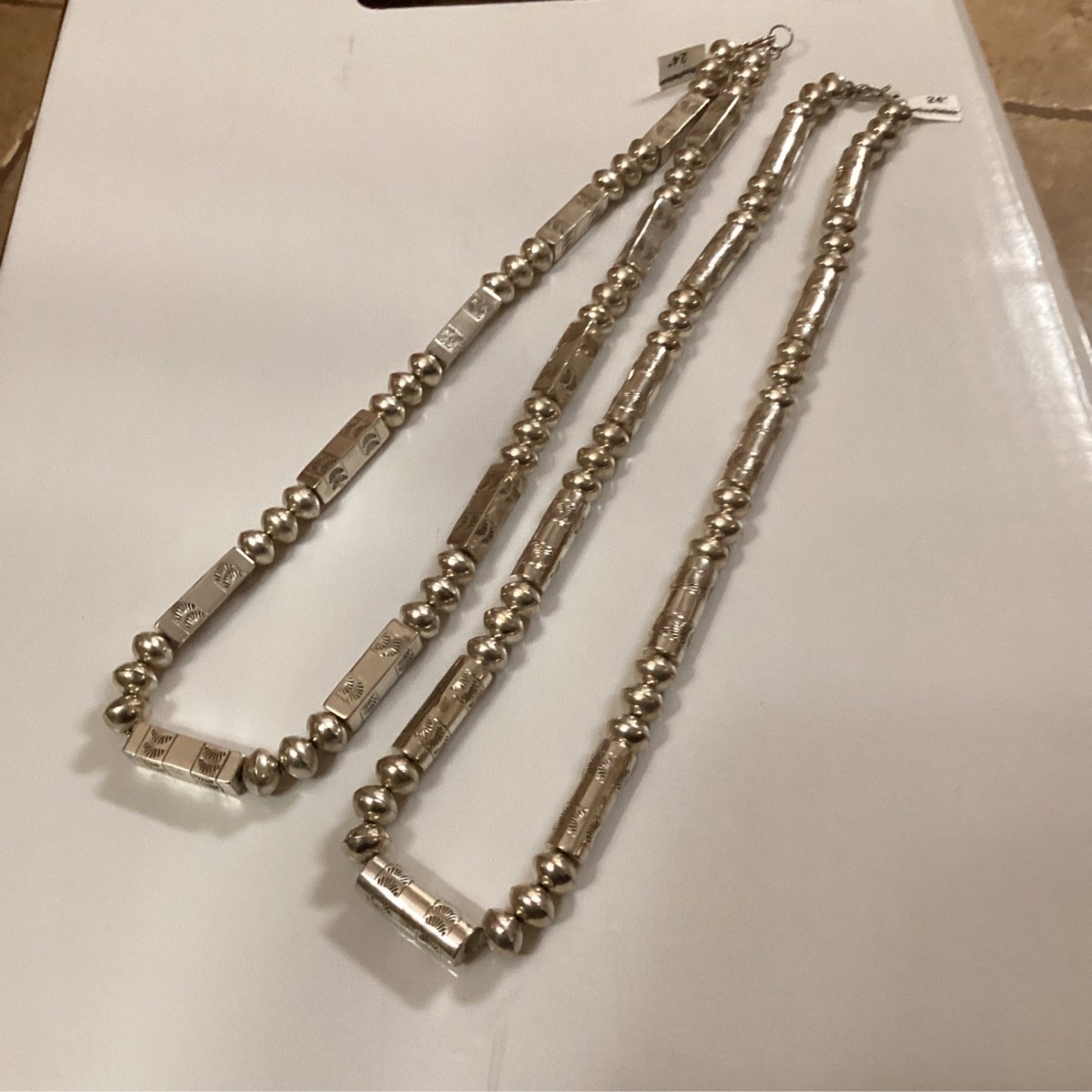 Jeffery Nelson Bright Silver Tube Bead Necklace - Turquoise Mustang