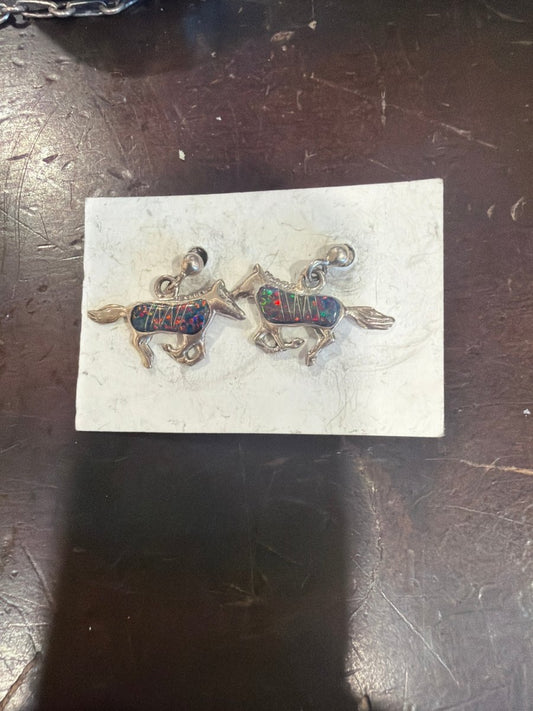 Zuni Inlay Horse Stud Earrings - Turquoise Mustang