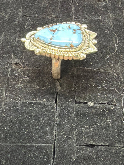 Golden Hills Turquoise Ring Adjustable by Glen Washington - Turquoise Mustang