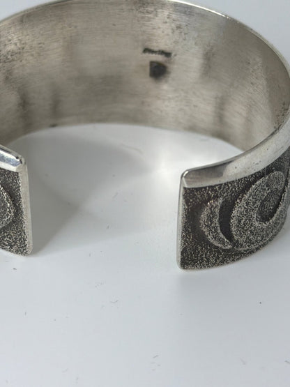 Tufa Cast All - Sterling Silver Scrollwork Cuff Bracelet, Bennie Bowakaty - Turquoise Mustang