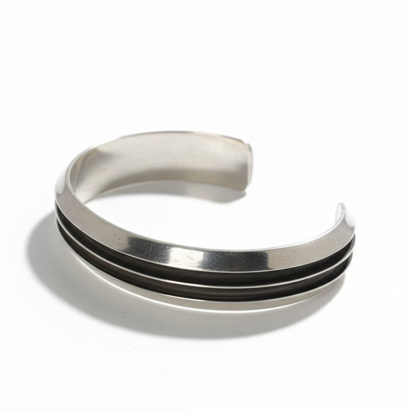 Two - Track Sterling Silver Cuff, Running Bear - Turquoise Mustang