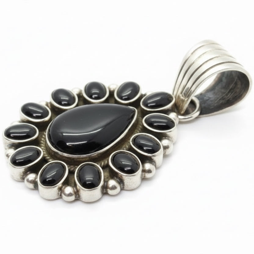 The Brassica Cluster Pendant in Australian Turquoise and Black Onyx - Turquoise Mustang