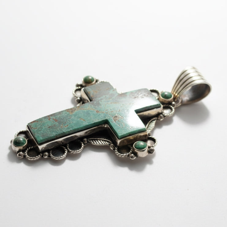 The Primrose Cross Pendant in Sage Green Kingman Turquoise - Turquoise Mustang