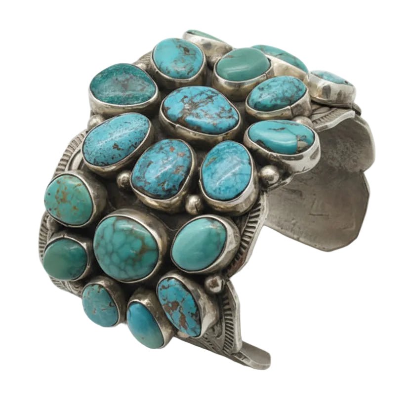 Extra - Wide 23 - Stone Cluster Cuff in Mixed Turquoise, Chris Yazzie - Turquoise Mustang