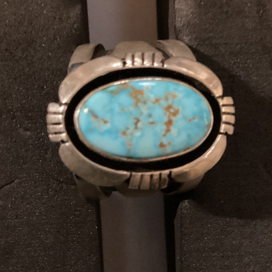 Ring, Waterweb Kingman, Heavy Beveled Bezel with Filework, Charley Willie - Turquoise Mustang