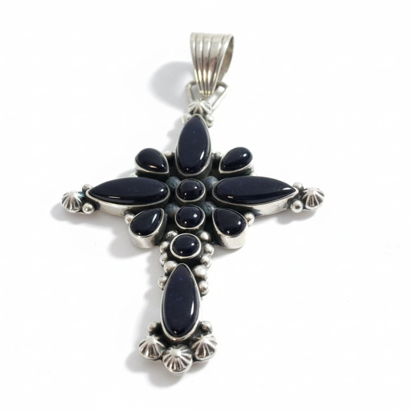 The Oleander Elegant Cross Pendant in Black Onyx - Turquoise Mustang
