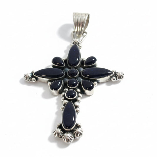 The Oleander Elegant Cross Pendant in Black Onyx - Turquoise Mustang