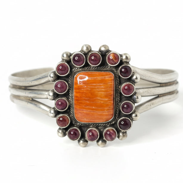 Rosalita 15 - Stone Rectangular Cluster Cuff in Orange and Purple Spiny Oyster, Kathleen Livingston - Turquoise Mustang