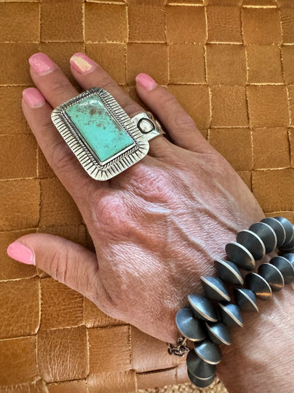 The Phoenix Adjustable Square Ring - Turquoise Mustang