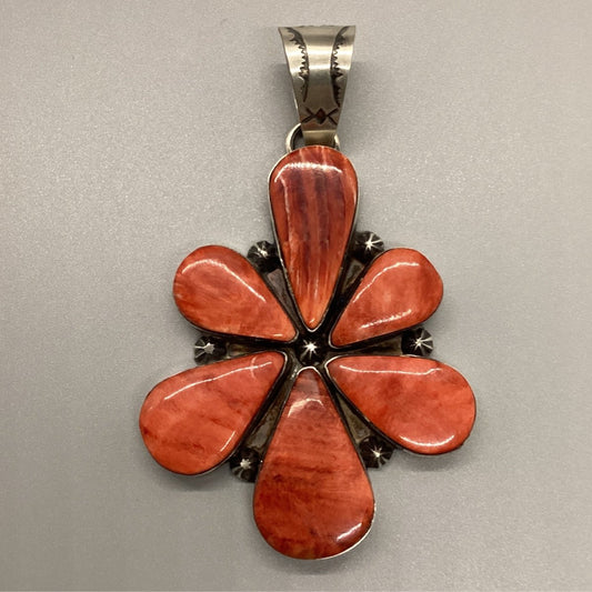 Pendant, 6 pear stone Red Spiny Oyster Cluster, 90 ct, Extra Large, Peterson Johnson - Turquoise Mustang
