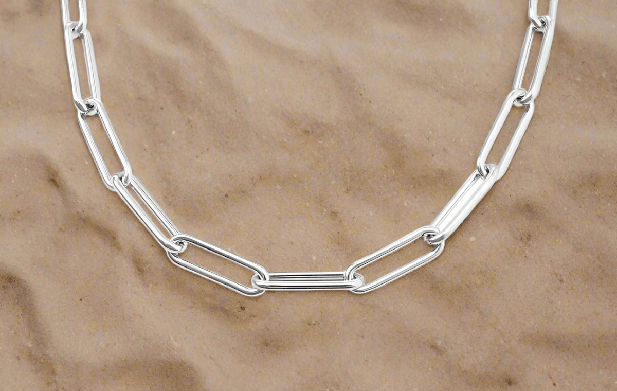Handmade light weight, “Paper Clip" Link Chain 16" - Turquoise Mustang