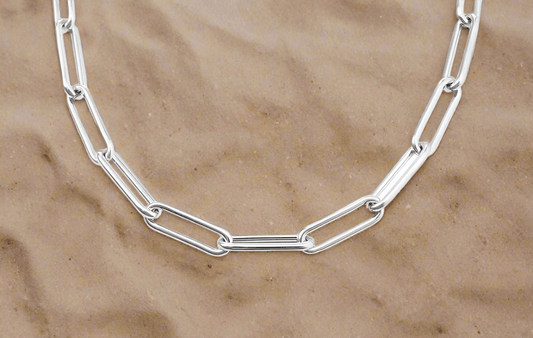 Handmade light weight, “Paper Clip" Link Chain 16" - Turquoise Mustang
