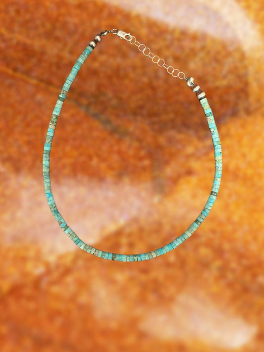 Turquoise 13" Heishi Choker - Turquoise Mustang