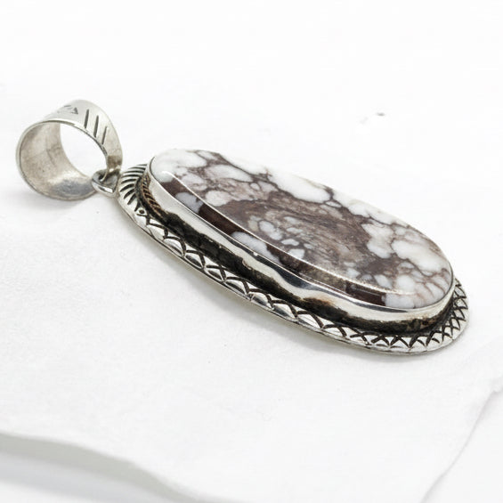 Large Oval Wild Horse Magnesite and Sterling Silver Pendant, ED - Turquoise Mustang