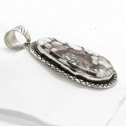 Large Oval Wild Horse Magnesite and Sterling Silver Pendant, ED - Turquoise Mustang