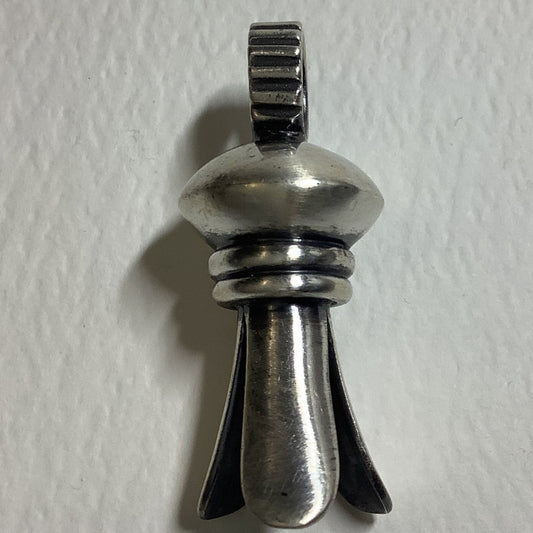 Pendant, Small Squash blossom, all silver, saucer globe, corrugated bale, DD - Turquoise Mustang