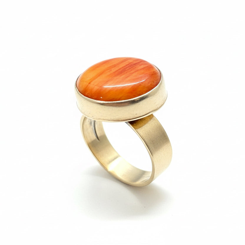 Spiny Oyster Circle Stone Adjustable Ring by A - Turquoise Mustang