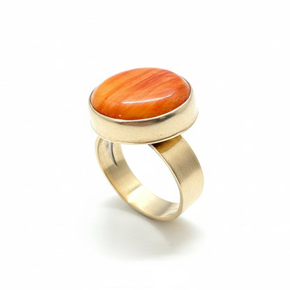 Spiny Oyster Circle Stone Adjustable Ring by A - Turquoise Mustang