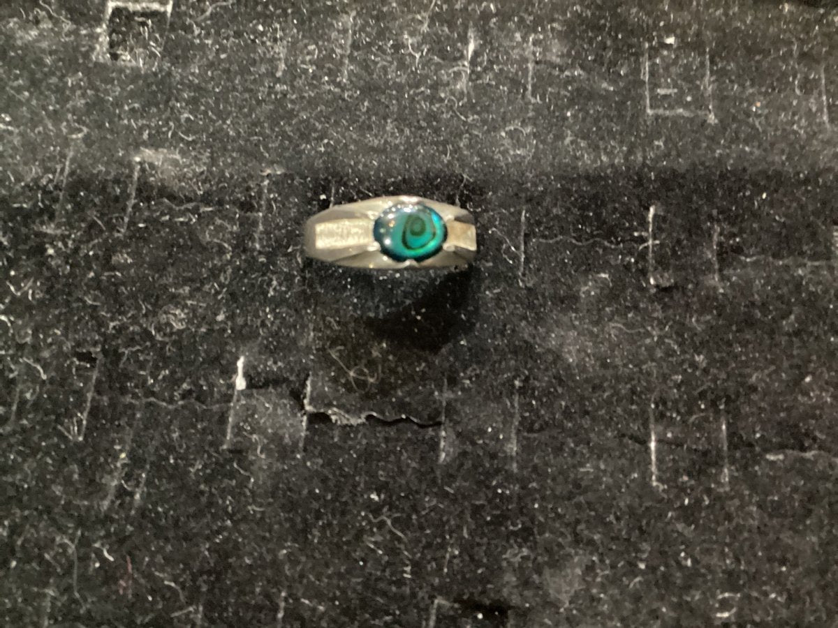Vintage Narrow Paua Shell Men's Ring, Navajo, Size 13 - Turquoise Mustang