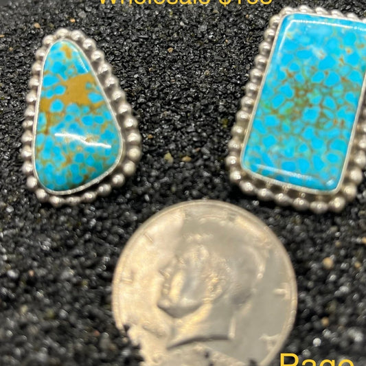 Ring, Asst. single stone Red Web Kingman Birdseye, Mary Spencer - Turquoise Mustang