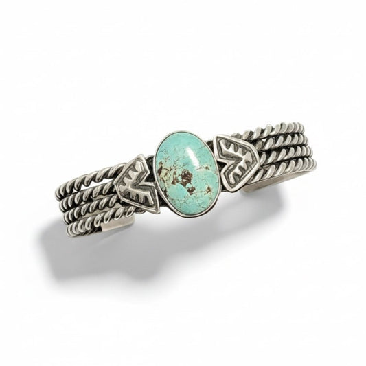 Dry Creek Cuff on Four - Strand Twisted Wire, by Chris Yazzie - Turquoise Mustang