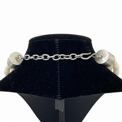20” Three White Howlite Barrel and Rondelle Bead Necklace, Dan Dodson - Turquoise Mustang