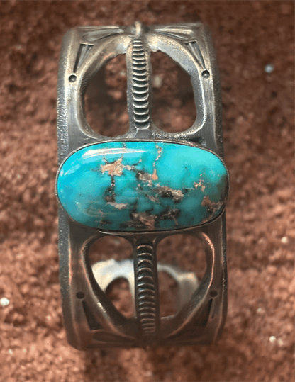 Tufa Cast Cuff Royal Blue Royston Turquoise by Robert Deutsawe Jr, Zuni - Turquoise Mustang