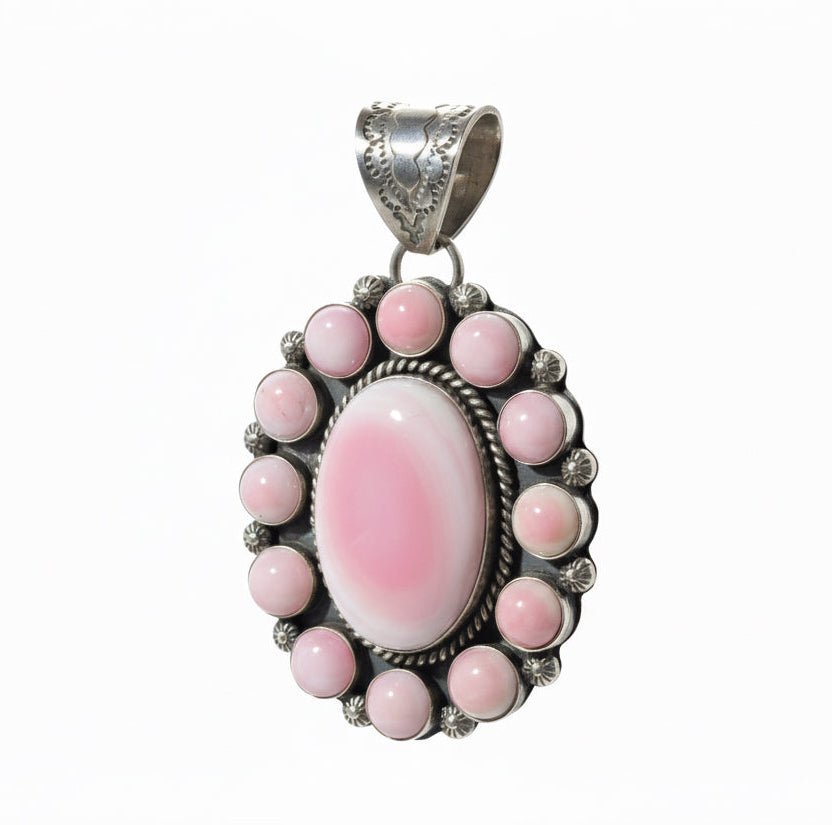 Large Oval Pink Conch Cluster Pendant, PN - Turquoise Mustang