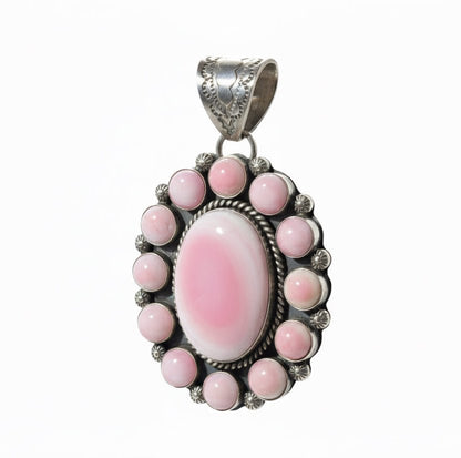 Large Oval Pink Conch Cluster Pendant, PN - Turquoise Mustang