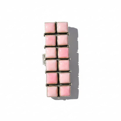 Pink Queen Conch 12 - Stone Square Cluster Ring in Sterling Silver – Adjustable, Artist Unknown - Turquoise Mustang