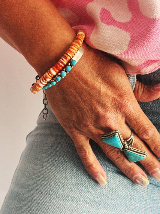 The Double Down Triangle Ring - Turquoise Mustang