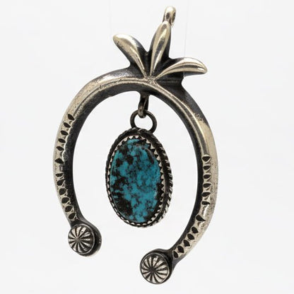 Sterling Silver and Turquoise Dangle Naja Pendant with Hook Top, VC - Turquoise Mustang