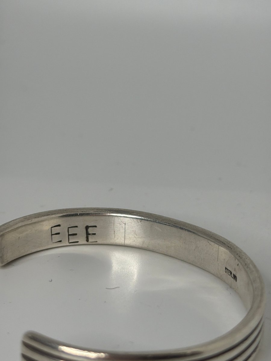 All-Sterling Silver Parallel Lines Cuff by William Shepherd, Navajo - Turquoise Mustang