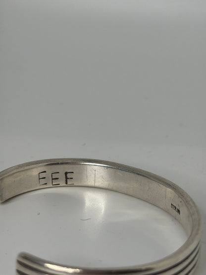 All-Sterling Silver Parallel Lines Cuff by William Shepherd, Navajo - Turquoise Mustang