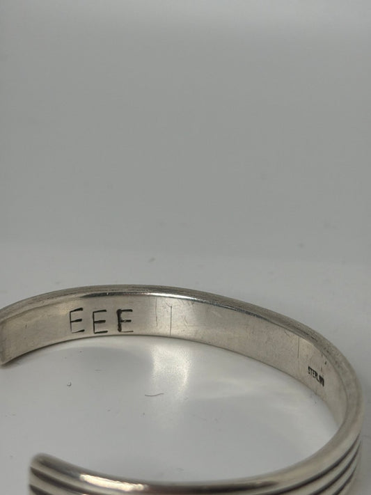 All-Sterling Silver Parallel Lines Cuff by William Shepherd, Navajo - Turquoise Mustang