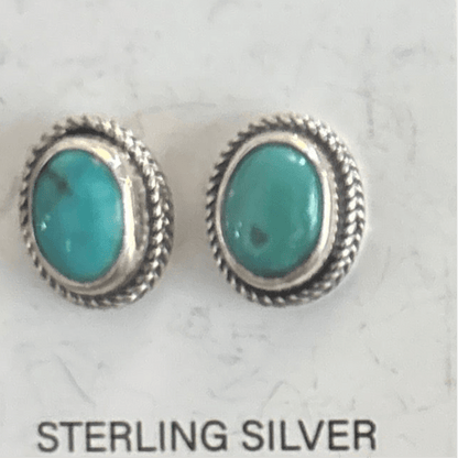 Stud Earring, triangular,heart, round, oval in turquoise, onyx, sugilite, and Larimar, with rope & plain bezels - Turquoise Mustang