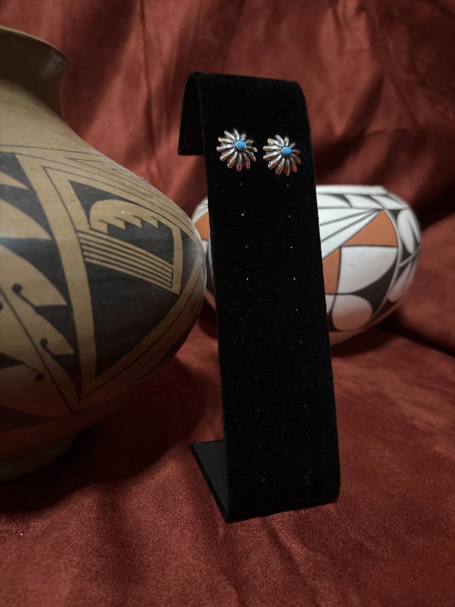 Earring, Peyote Button Concho Studs w/ Turquoise Center - Turquoise Mustang