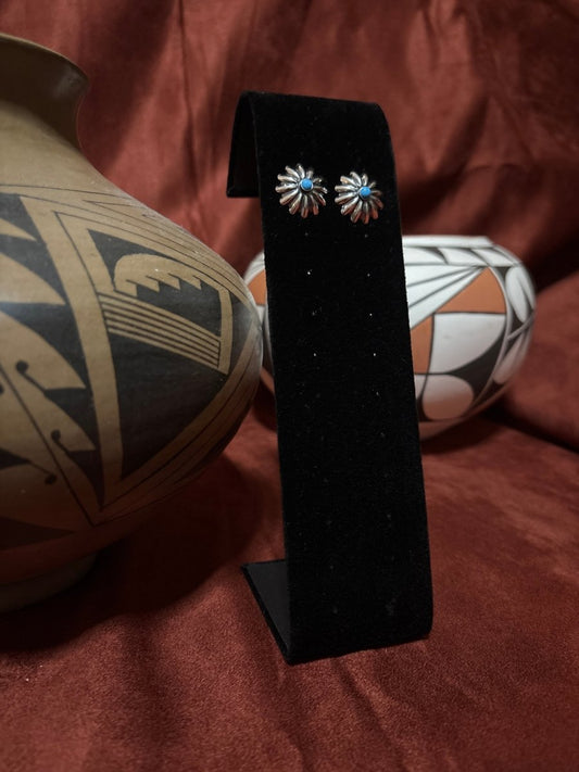 Earring, Peyote Button Concho Studs w/ Turquoise Center - Turquoise Mustang