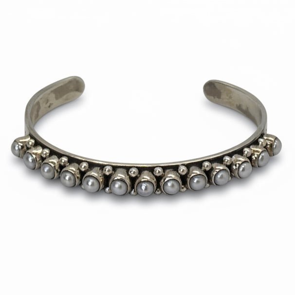 Silver 13 Round Small Freshwater Pearls Cuff Dan Dodson - Turquoise Mustang