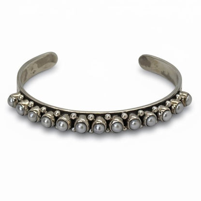 Silver 13 Round Small Freshwater Pearls Cuff Dan Dodson - Turquoise Mustang
