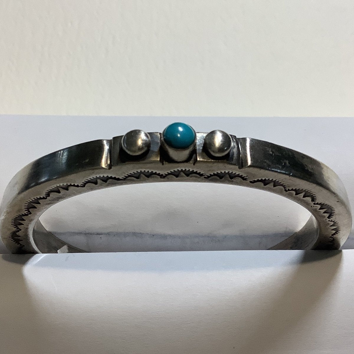 Bracelet, 1 stone w/ 2 silver balls Heavy Ingot BLUE Turquoise Cuff, DD (1) (1) - Turquoise Mustang