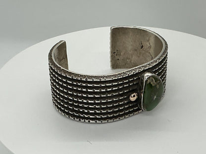 Stunning Tufa Cast Cuff with Olive Green Royston and 18ct Raindrop Embelishment by Arizona Anderson - Turquoise Mustang