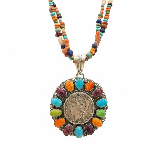 Multi - stone Necklace with Miller Pendant - Turquoise Mustang