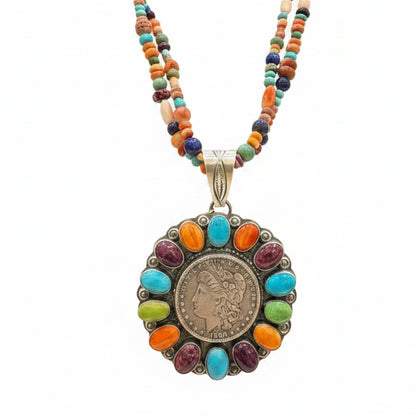 Multi - stone Necklace with Miller Pendant - Turquoise Mustang
