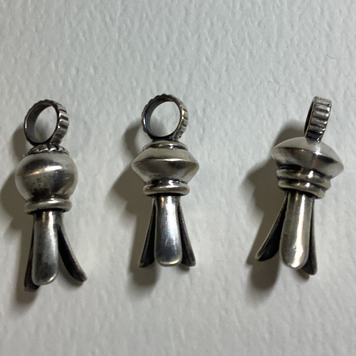 Pendant, Small Squash blossom, all silver, saucer, corrugated bale, DD (1) - Turquoise Mustang