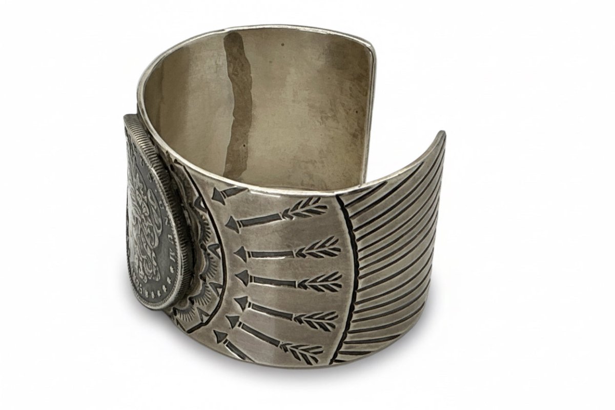 Morgan Dollar Sterling Silver Cuff - Turquoise Mustang