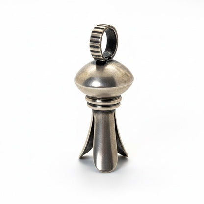 Small All - Sterling Squash Blossom Pendant with Saucer Globe & Corrugated Bale, Dan Dodson - Turquoise Mustang